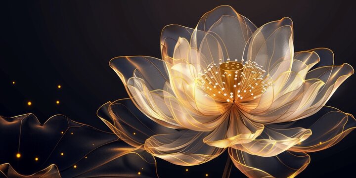 Luxury golden lotus flower line art background . Natural botanical elegant flower with gold line art. illustration