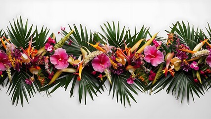 Obraz premium Tropical flowers and leaves on white background