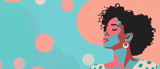 an illustration in pastel colors depicting a beautiful lady in the style of a flat illustration, abstract minimalism, pastel blue and pink. The concept of a banner for a beauty salon