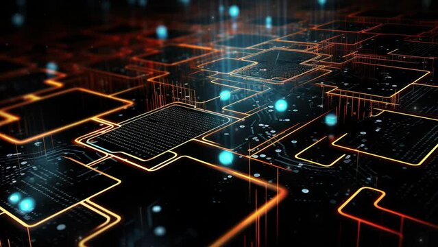 Abstract technology graphic using binary code, flowcharts, hexagonal line. Futuristic background tech animation. Artificial intelligence digital technologies. Future Technology. Technological timeline