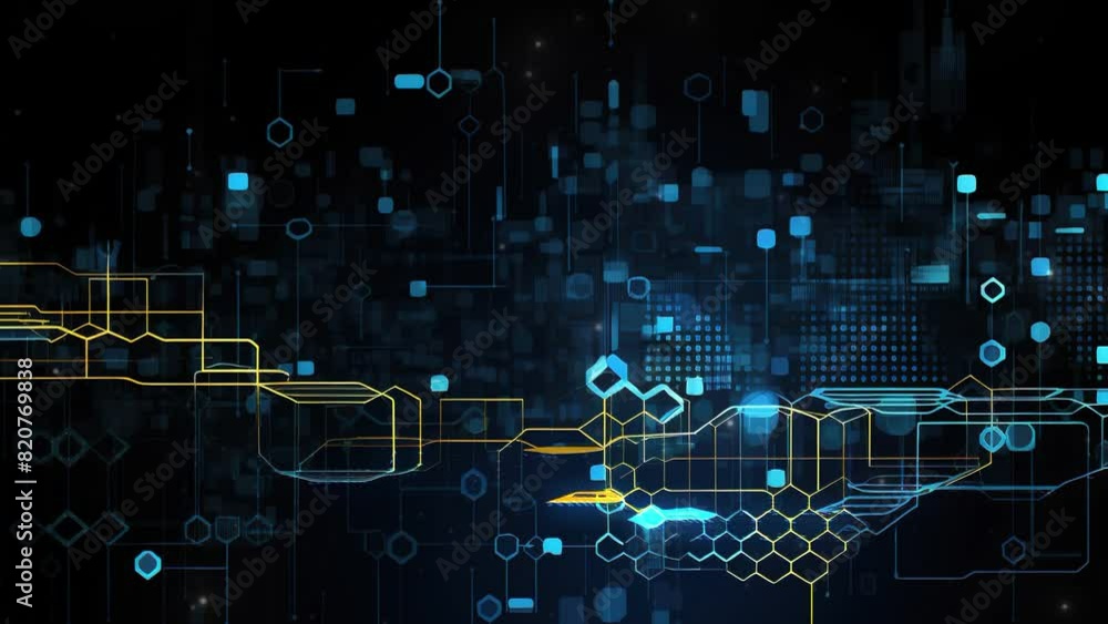 Poster abstract technology graphic using binary code, flowcharts, hexagonal line. futuristic background tec