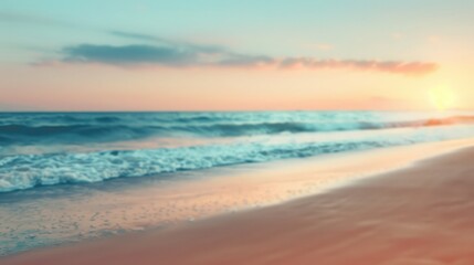 A blurred image of a beach at sunset, offering a serene and calming backdrop