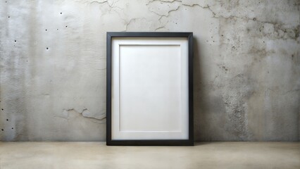 Black Frame on Concrete Background: A modern black frame against a textured concrete background,...