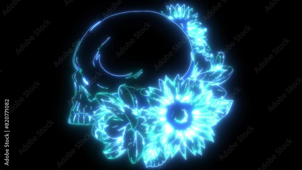 Sticker neon animation of human skull