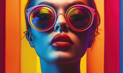 Portrait of a retro pop art fashion woman with colorful sunglasses