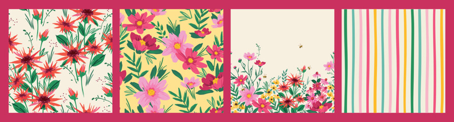 Floral seamless patterns. Vector design for paper, cover, fabric, interior decor and other