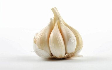 Close-up shot of a single clove of garlic, isolated on a white background