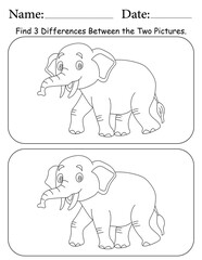 Elephant Puzzle. Printable Activity Page for Kids. Educational Resources for School for Kids. Kids Activity Worksheet. Find Differences Between 2 Shapes