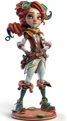 red headed cartoon girl pirate on a white background