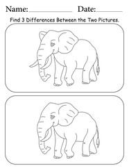 Elephant Puzzle. Printable Activity Page for Kids. Educational Resources for School for Kids. Kids Activity Worksheet. Find Differences Between 2 Shapes