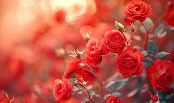 Red roses background, Many red flowers on a blurred background