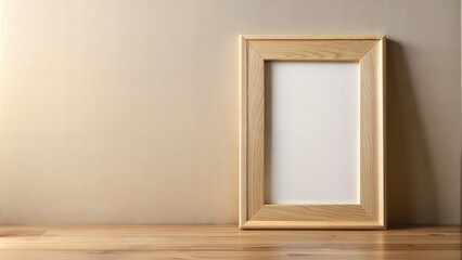 Wooden Frame on Neutral Wall: A natural wooden frame on a light beige wall, providing a warm and organic feel for art or photo presentations.
