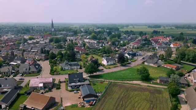 Centre of Brabant village Budel drone aerial skyline of houses and church part of the Cranendonck municipality