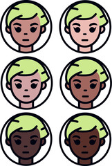 Illustration of a set of female avatars in a circular formation, with different skin tones