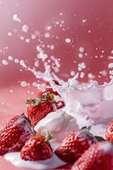 close-up of ice cream with strawberries. Selective focus