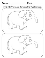 Elephant Puzzle. Printable Activity Page for Kids. Educational Resources for School for Kids. Kids Activity Worksheet. Find Differences Between 2 Shapes