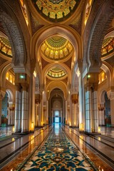 Fototapeta premium A very long hallway with numerous windows. Suitable for architectural projects