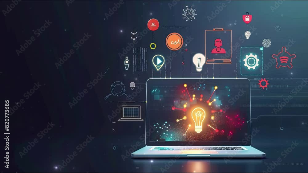 Poster learning design and technology. open laptop casts a soft, inviting glow. digital learning. future te