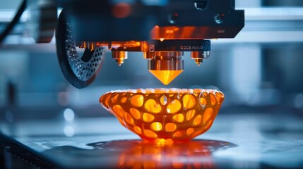 A 3D printer producing a bespoke item from innovative materials