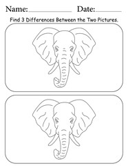 Elephant Puzzle. Printable Activity Page for Kids. Educational Resources for School for Kids. Kids Activity Worksheet. Find Differences Between 2 Shapes