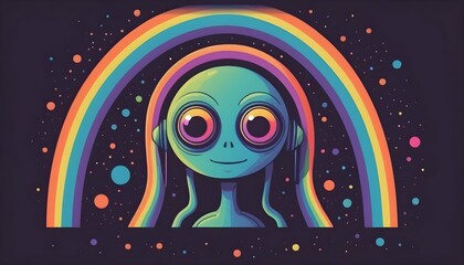 Alien Flat Vector Groovy Lo Fi Isolated On A Wh Upscaled 4