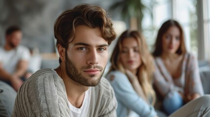 young man with two young woman, love triangle, outdoors shot