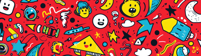 Naklejka premium Several different items scattered over a vibrant red background, creating a visually dynamic composition with various shapes and colors