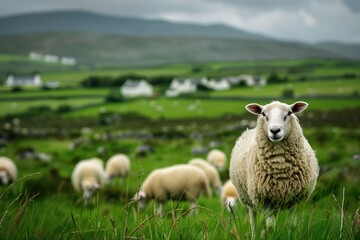 Sheep grazing in meadow