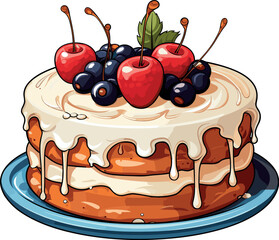 Vector illustration of a delicious and tasty cake topped with berries.