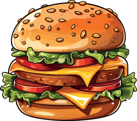 Vector illustration of a delicious and tasty burger.