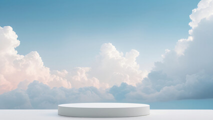Minimalist Product Display with Clouds and Blue Sky Background