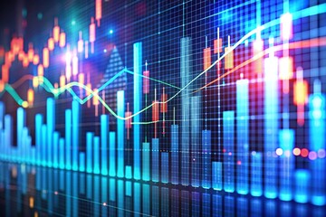 Fototapeta premium Blue line chart on displaying financial data with an upward trend