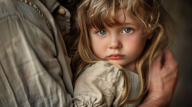A man and a little girl hugging each other tightly in a heartwarming display of affection