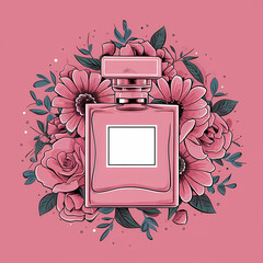 stylish perfume composition, bottle of perfume and flowers