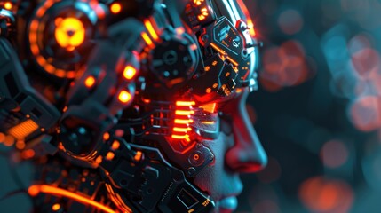 Image of AI or artificial intelligence technology, face between lines and dots