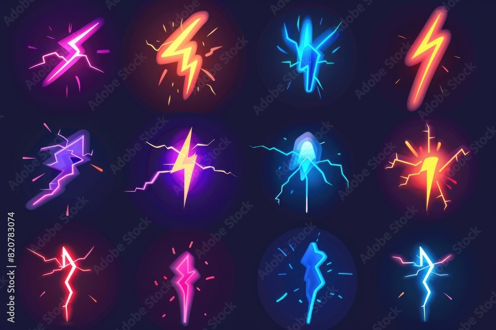 Poster collection of lightning icons for various design projects