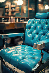 Empty leaver chair in barbershop in Barbershop interior.