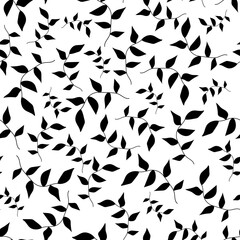 Seamless pattern of branches with leaves. Vector illustration.