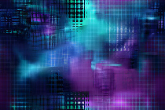 abstract blue green purple background with interlaced digital glitch and distortion effect futuristic cyberpunk design retro cyber aesthetic webpunk rave 80s 90s cyberpunk techno neon halftone AI
