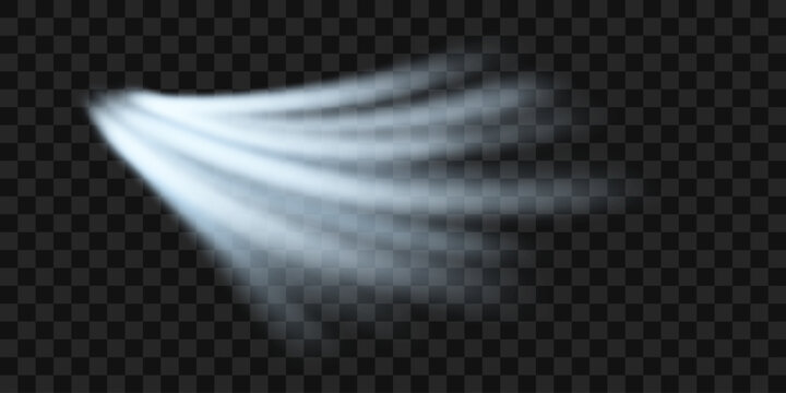 Cold flow from the air conditioner. Snowy frosty whirlwind. Realistic 3d vector isolated on transparent background.