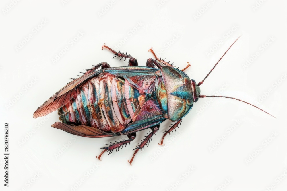 Poster close up of a colorful bug on a white surface. suitable for nature and insect themes