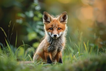 Naklejka premium A fox sitting in the grass, perfect for nature themes