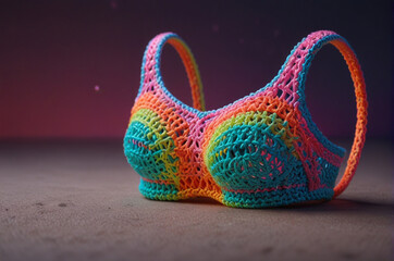 Charming amigurumi underwear, crafted with intricate crochet techniques. The selective focus highlights the texture and fine details of the hand-knit design.