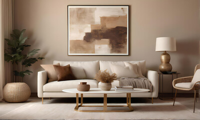 Modern Earthy Elegance: A Cozy Sanctuary in Beige and Gold Tones living room