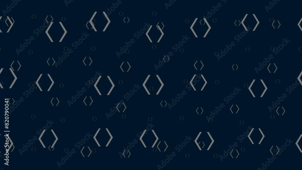 Poster angle brackets symbols float horizontally from left to right. parallax fly effect. floating symbols 