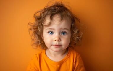Naklejka premium A young Caucasian girl with curly hair and blue eyes