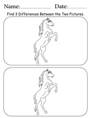 Horse Puzzle. Printable Activity Page for Kids. Educational Resources for School for Kids. Kids Activity Worksheet. Find Differences Between 2 Shapes