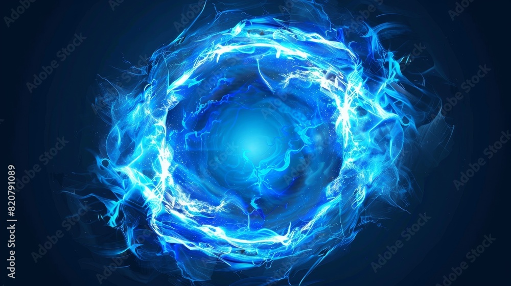 Poster isolated frame element with circular swirl ball. magic circle light effect with neon glow energy. mu