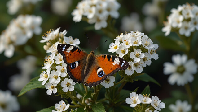 Apatura Laverna Butterfly (Battus philenor) perched on white Blossoming Flower in the garden.