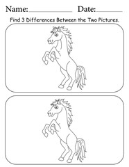 Horse Puzzle. Printable Activity Page for Kids. Educational Resources for School for Kids. Kids Activity Worksheet. Find Differences Between 2 Shapes